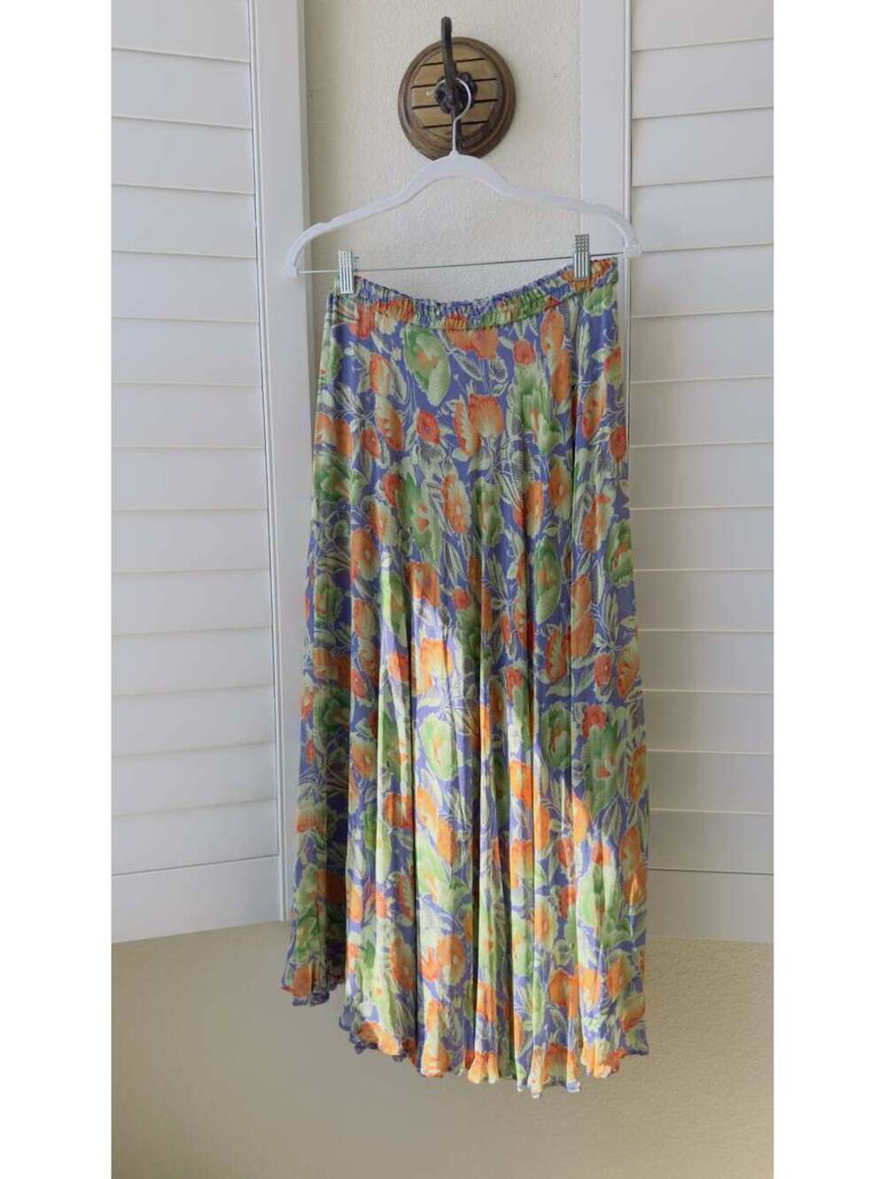 Vintage Floral Pleated A-Line Maxi Skirt Size M